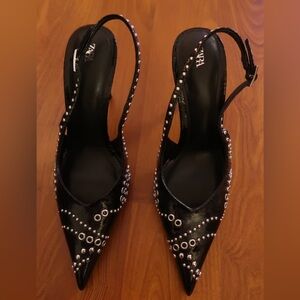 Black & Silver Zara Slingback Heels